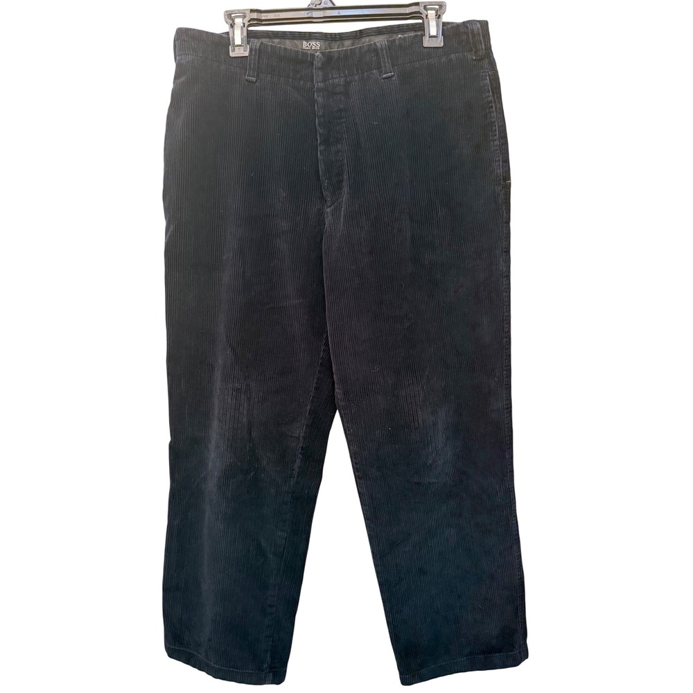 Hugo Boss Samuel Black Corduroy Pants Mens Straight Leg Trousers Size 34x31